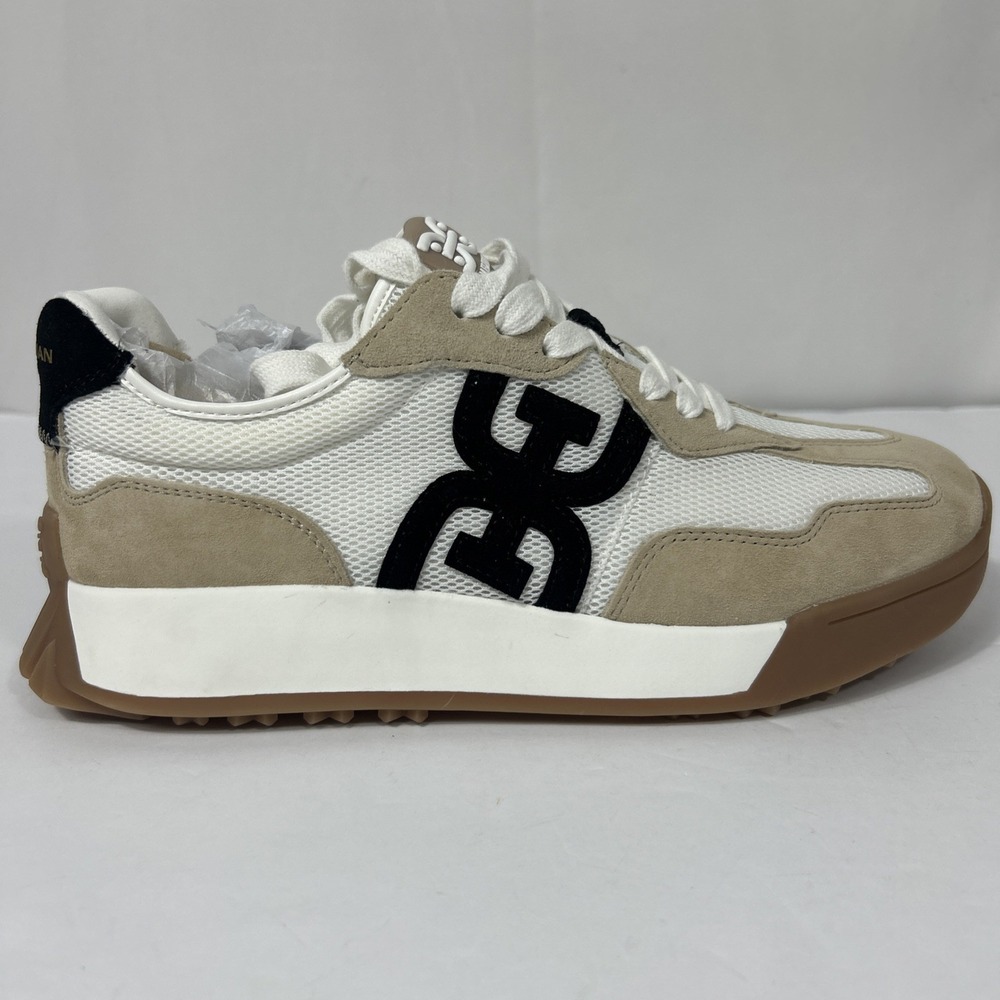 Sam Edelman Women's Langley Sneakers White/Tan/Black Suede Retro Trainer size 9M